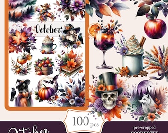 October Goodnotes Stickers: Autumn Digital Planner Pack (PNG, PDF)