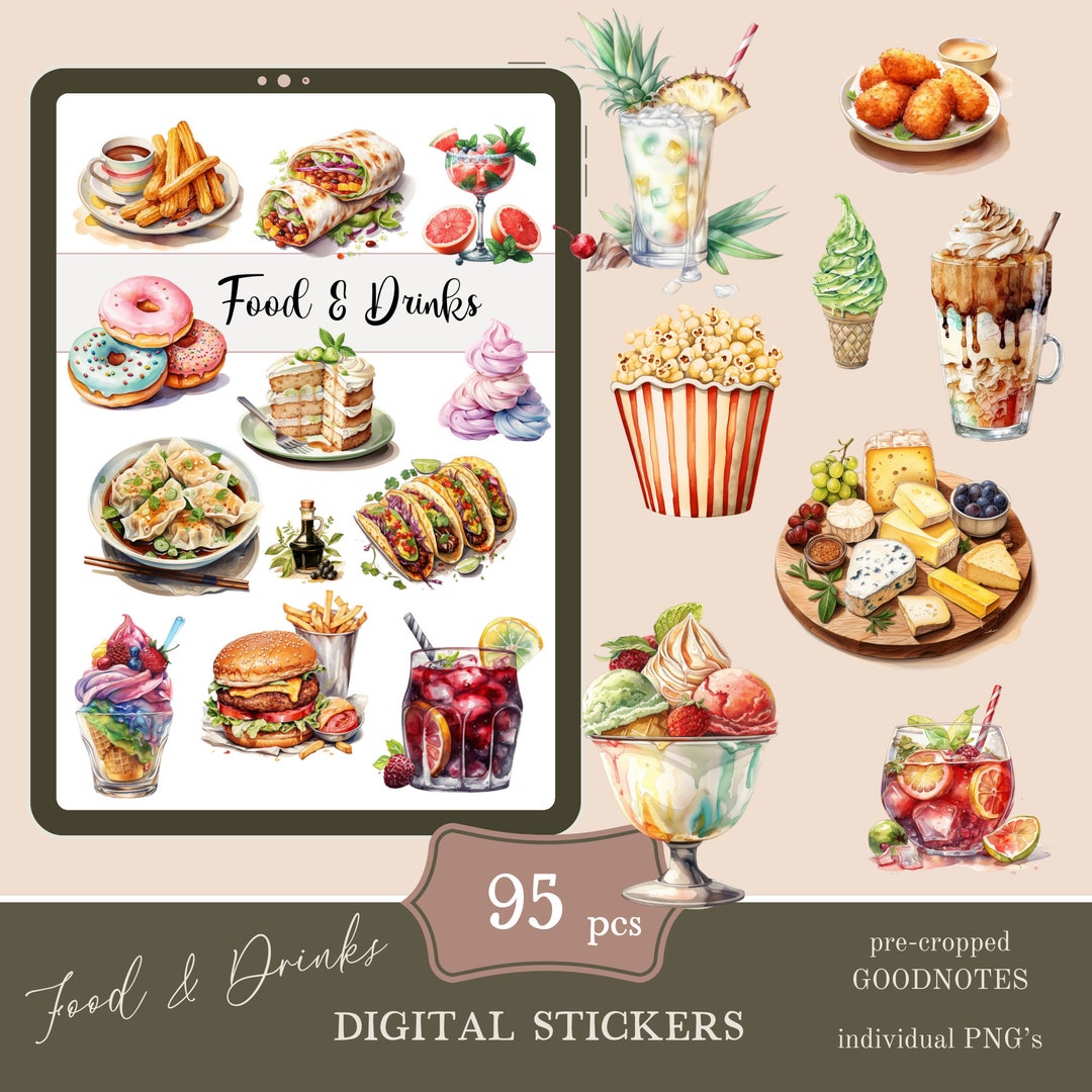 Menu Pinterest Sticker Food & Drinks Goodnotes Stickers | Cute Digital Planner Stickers (PNG ...