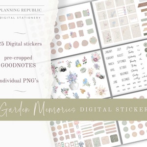 Garden Memories DIGITAL STICKERS | Goodnote Stickers | Pre-Cropped Goodnotes Stickers & Individual PNG Stickers | Digital Planner Stickers