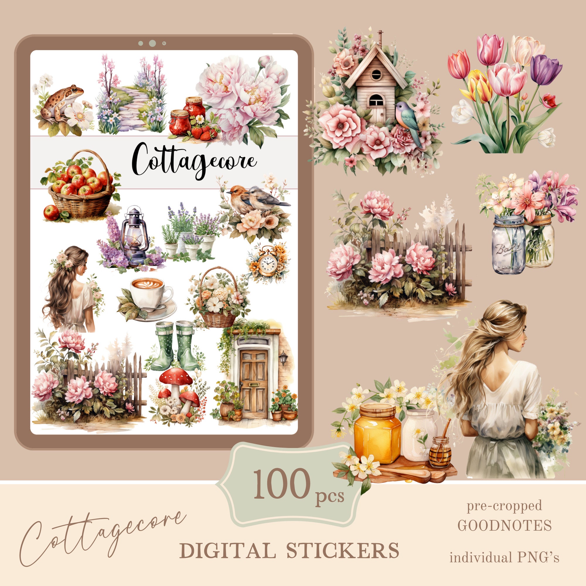 Cottagecore Stickers | Floral Goodnotes PNG Pack (digital Download) - Etsy