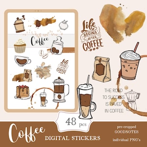 Coffee Goodnotes Stickers | cute digital sticker pack | everyday stickers download PNG | functional stickers | Notability