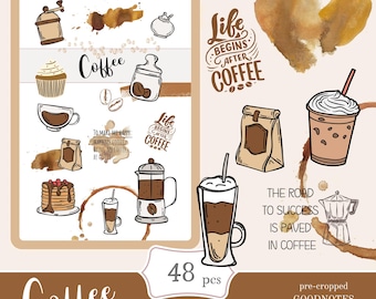 Kaffe Goodnotes klistermärken | Söta Digital Planner Stickers (PNG)