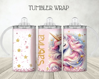 Eenhoorn sippy cup beker wrap, gepersonaliseerd cadeau (digitale png-download)