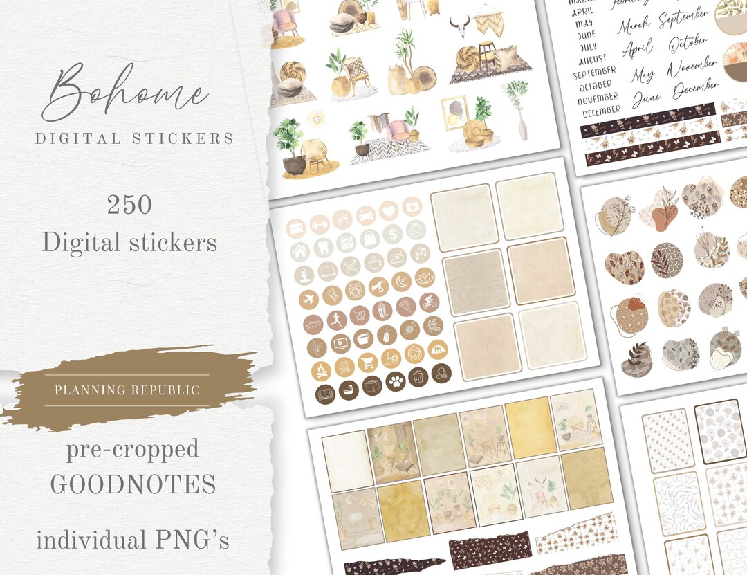 Boho Home Digital Stickers | Planner Decorations (goodnotes, PNG) - Etsy