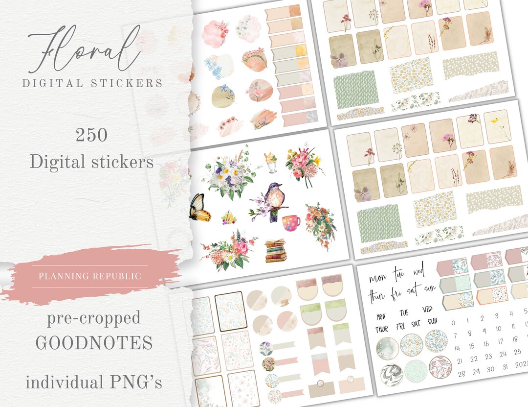 Floral Goodnotes Stickers | Botanical Digital Planner Stickers (PNG ...