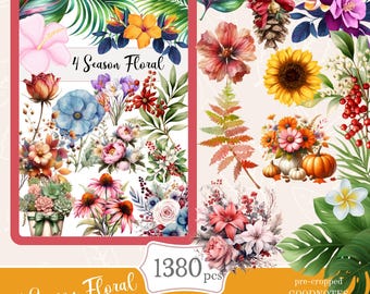 Four Season Floral Stickers | Goodnotes Notability PNG (Digital Download)