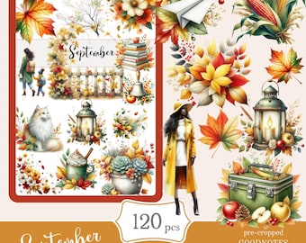 September Autumn Digital Stickers | Goodnotes Notability (PNG, PDF)