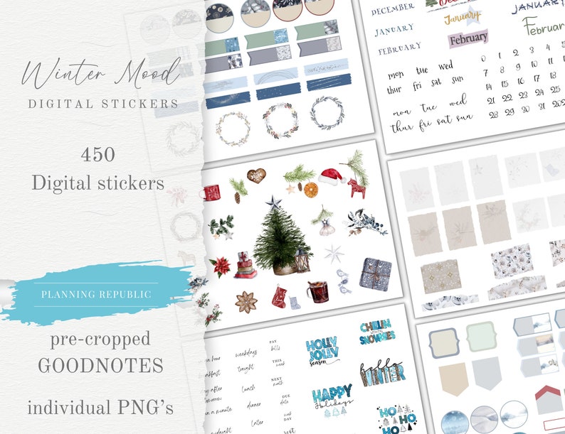 Winter Mood Goodnotes Stickers | Christmas Planner PNG (digital ...