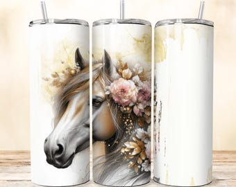 Floral Horse 20oz Tumbler Wrap, Personalized Sublimation Design (PNG)