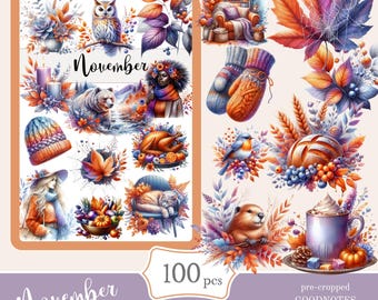 November Autumn Digital Stickers | Goodnotes, Notability (PNG)