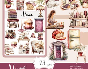 Hem Goodnotes Stickers | Söta Digital Planner Stickers (PNG)