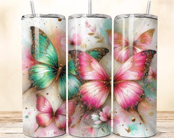 Butterfly Tumbler Wrap: Spring Floral 20oz Sublimation Design (PNG)