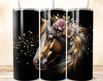 Floral Horse Tumbler Wrap, Sublimation Design (PNG)