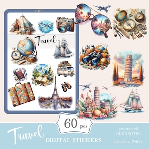 Travel Goodnotes Stickers | cute digital sticker pack | everyday stickers download PNG | functional stickers | Notability