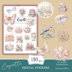 Coquette Goodnotes Stickers | cute digital sticker pack | everyday stickers download PNG | functional stickers | Notability