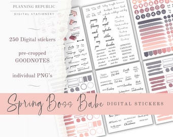 DIGITAL STICKERS | Boss Babe Stickers | Pre-Cropped Goodnotes Stickers & Individual PNG Stickers | Digital Planner Stickers