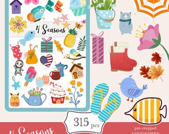 Four Seasons Goodnotes Stickers | Cute PNG Digital Stickers
