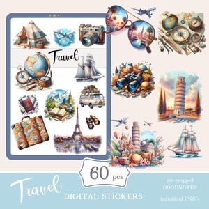 Travel Goodnotes Stickers | cute digital sticker pack | everyday stickers download PNG | functional stickers | Notability