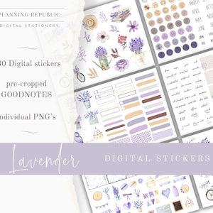 Lavender DIGITAL STICKERS | Floral Goodnote Stickers | Pre-Cropped Goodnotes Stickers & Individual PNG Stickers | Digital Planner Stickers