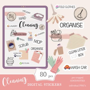 Cleaning Goodnotes Stickers | cute digital sticker pack | everyday stickers download PNG | functional stickers | Notability