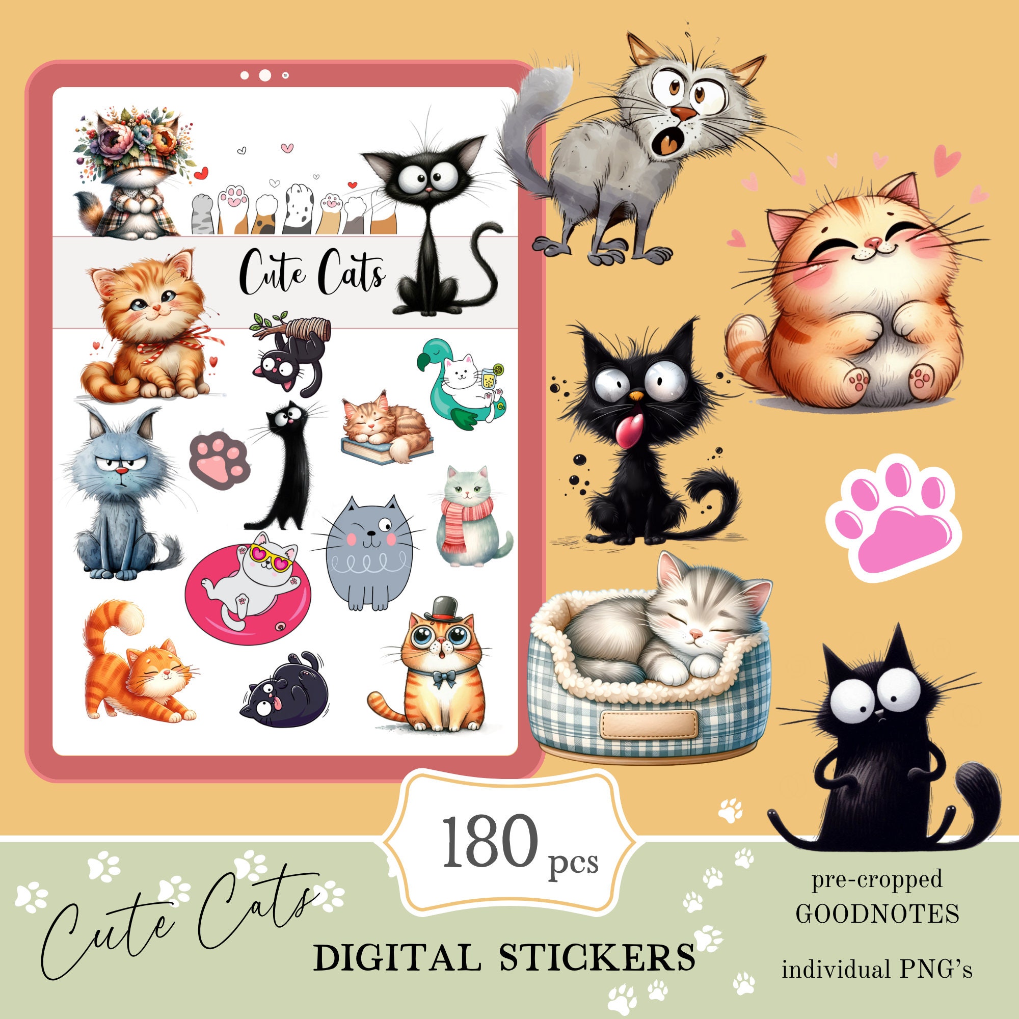 Cute Cats Goodnotes Stickers | Digital PNG Sticker Pack - Etsy