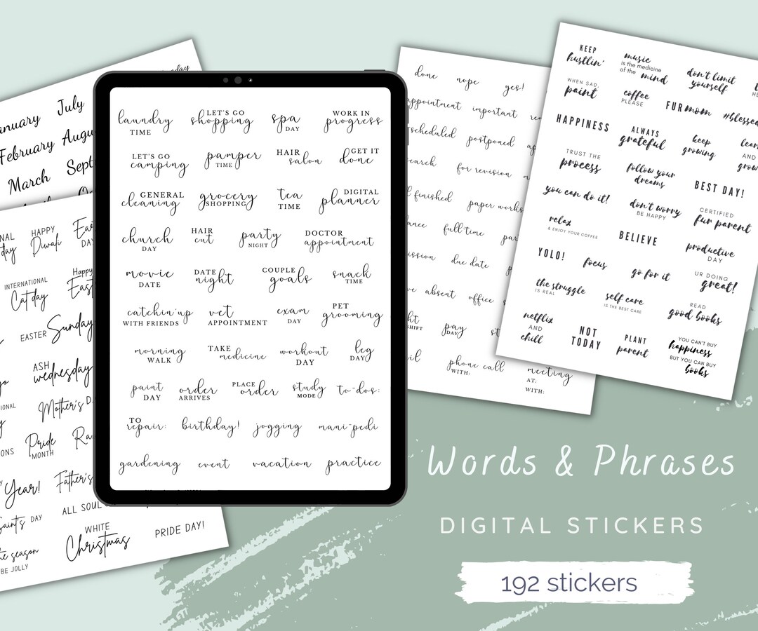 DIGITAL STICKERS Words and Phrases Stickers Pre-cropped - Etsy