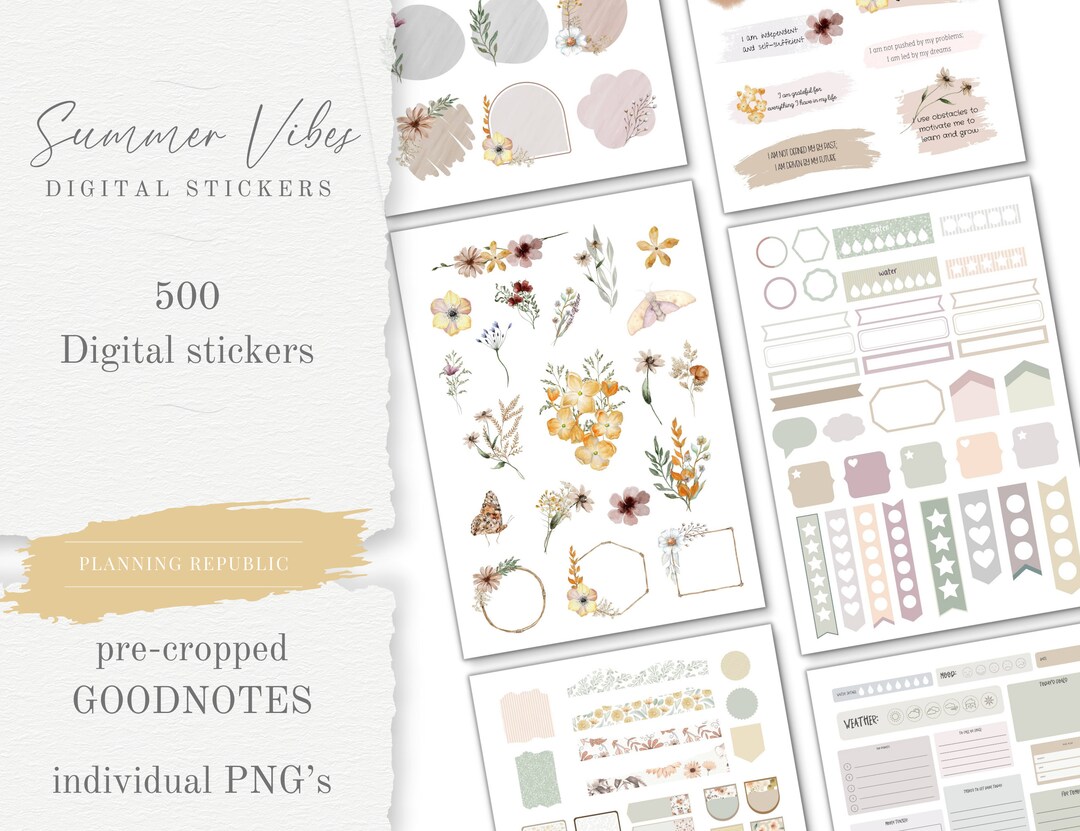 Summer Floral Goodnotes Stickers | Digital Planner Stickers (PNG, PDF ...