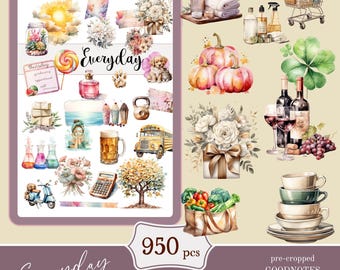 Cute Everyday Stickers | Digital Planner, Goodnotes (950+ PNG)
