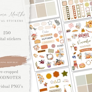 Herfstmaanden Goodnotes-stickers | Herfstmaanden schattig digitaal stickerpakket | stickers downloaden PNG | functionele stickers | Notabele
