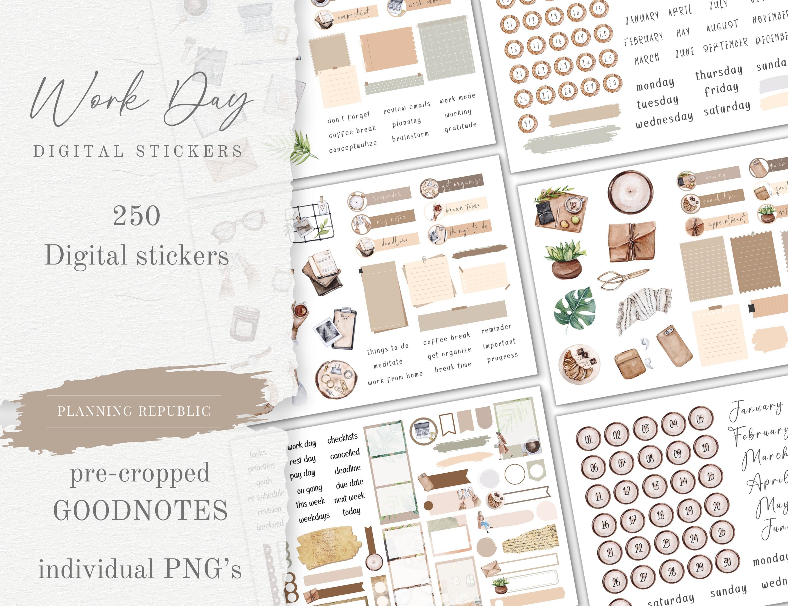 Work Day Goodnotes Stickers | Work Day cute digital sticker pack | stickers download PNG | functional stickers | Notability
