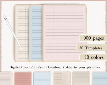 Digital Notebook Templates, 50 Note Paper Designs (PDF)