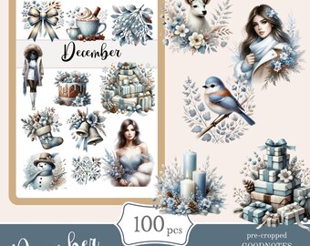 December Goodnotes Stickers | Winter Planner, Scrapbook (Digital Download)
