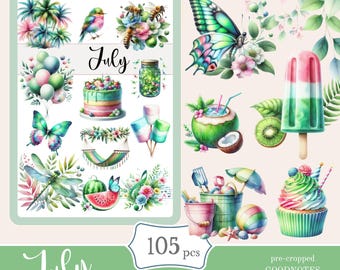 July Summer Stickers for Goodnotes | Digital Planner PNG (Download)