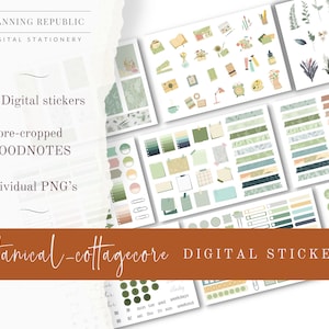 Set di adesivi digitali Goodnotes Botanical-Cottagecore / Adesivi digitali Goodnotes / Adesivi stampabili / Tema botanico e Cottagecore