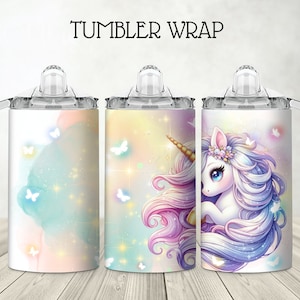Unicorn Sippy Cup Tumbler Wrap, 12oz Kids Flip Top Design (PNG)