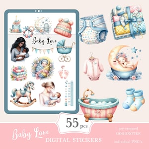 Baby Love Goodnotes Stickers | cute digital sticker pack | everyday stickers download PNG | functional stickers | Notability