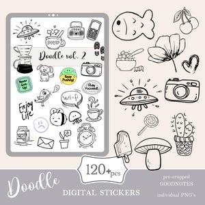 Doodle Goodnotes Stickers | cute digital sticker pack | everyday stickers download PNG | functional stickers | Notability