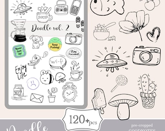 Doodle Stickers for Goodnotes | Cute Digital Planner (PNG, PDF)