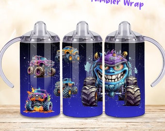 Monster Truck Sippy Cup Tumbler Wrap, Kids Flip Top (PNG)