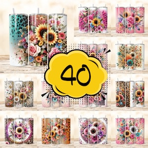 Floral Leopard Mix BUNDLE 20oz Tumbler Wrap,  Floral Glitter 20oz Tumbler Design Sublimation Tumbler Wrap