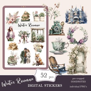 Winter Romance Goodnotes Pegatinas / lindo paquete de pegatinas digitales / Navidad pegatinas diarias descargar PNG / pegatinas funcionales / Notabilidad