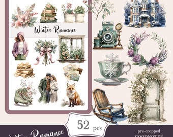 Winter Romance Digital Stickers | Goodnotes Notability (PNG, PDF)