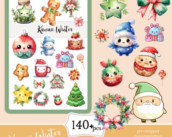 Vinter Kawaii-klistermärken | Söta digitala planeringsklistermärken (PNG, PDF)