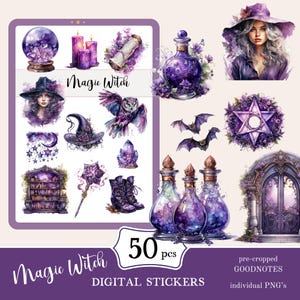 Witch Goodnotes Stickers | cute digital sticker pack | everyday stickers download PNG | functional stickers | Notability
