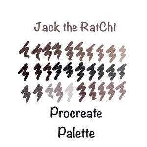 以下が含まれることがあります： 「Jack the RatChi」という名前のProcreateパレットで、明るい色から暗い色への茶色のグラデーションになっています。