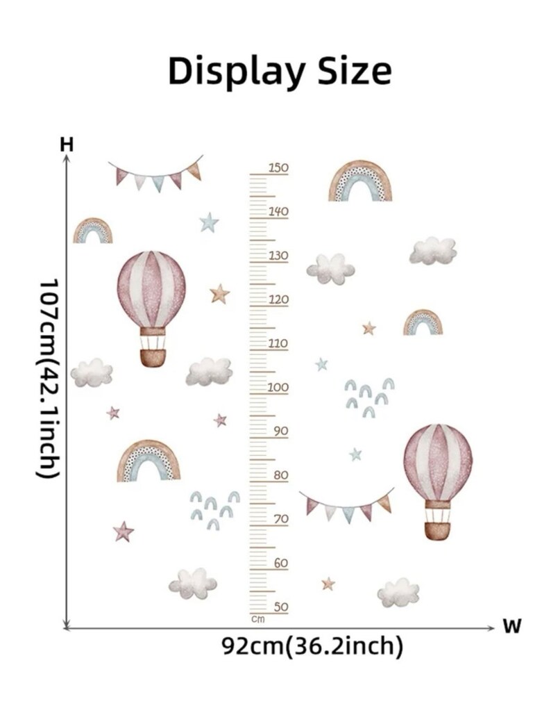 Wandaufkleber Maßband, Zentimetermaß Kinderzimmer Junge Mädchen Messlatte Wandtattoo Kinder Körpergröße Wandsticker Ballon Creme Pastell Bild 4