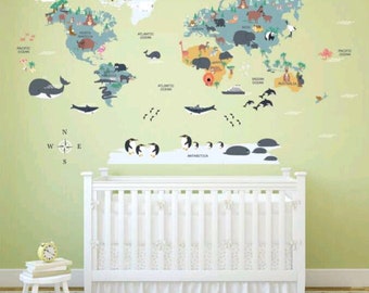 Wall sticker children's room safari animals world map boy wall sticker children's wall sticker self-adhesive