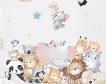 Wall Sticker Wall Decal Cartoon Lion Koala Panda Bear Moon - Kids Jungle Wall Sticker Self-Adhesive