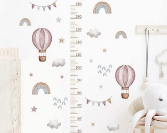 Wandaufkleber Maßband, Zentimetermaß Kinderzimmer Junge Mädchen Messlatte Wandtattoo Kinder Körpergröße Wandsticker Ballon - Creme Pastell