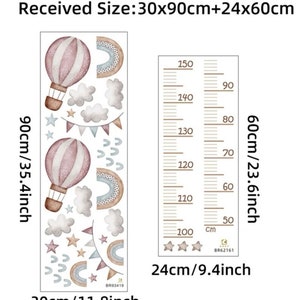 Wandaufkleber Maßband, Zentimetermaß Kinderzimmer Junge Mädchen Messlatte Wandtattoo Kinder Körpergröße Wandsticker Ballon Creme Pastell Bild 3